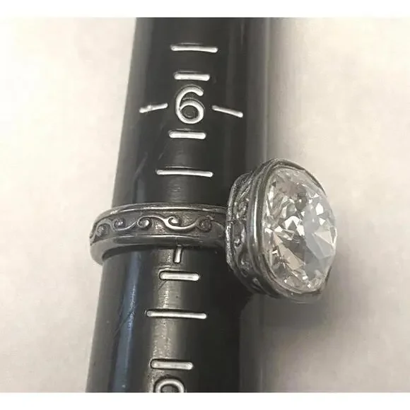 Brighton Vintage Silver Statement Ring with Large Crystal - Picture 1 of 9
